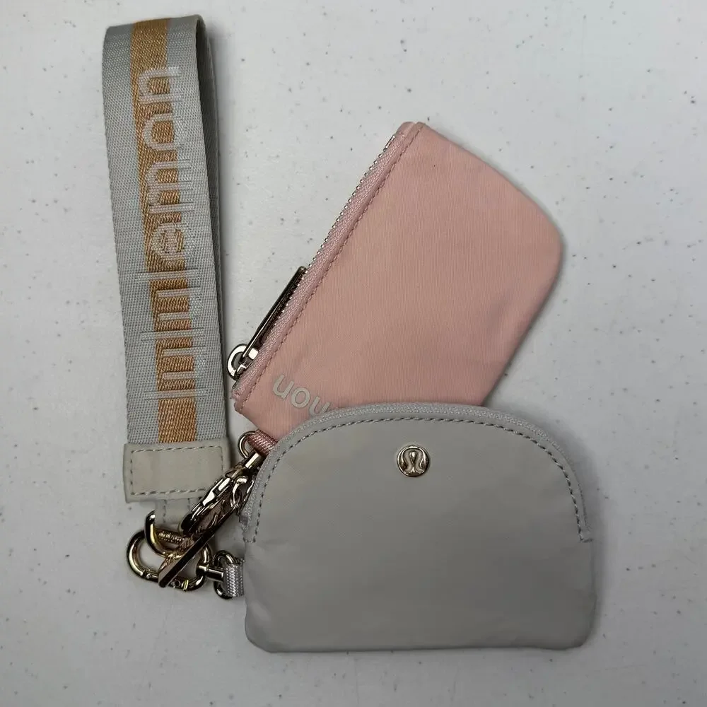Lululemon Dual Pouch Wristlet Vapor Gold Bone Gray Pink - Picture 1 of 3